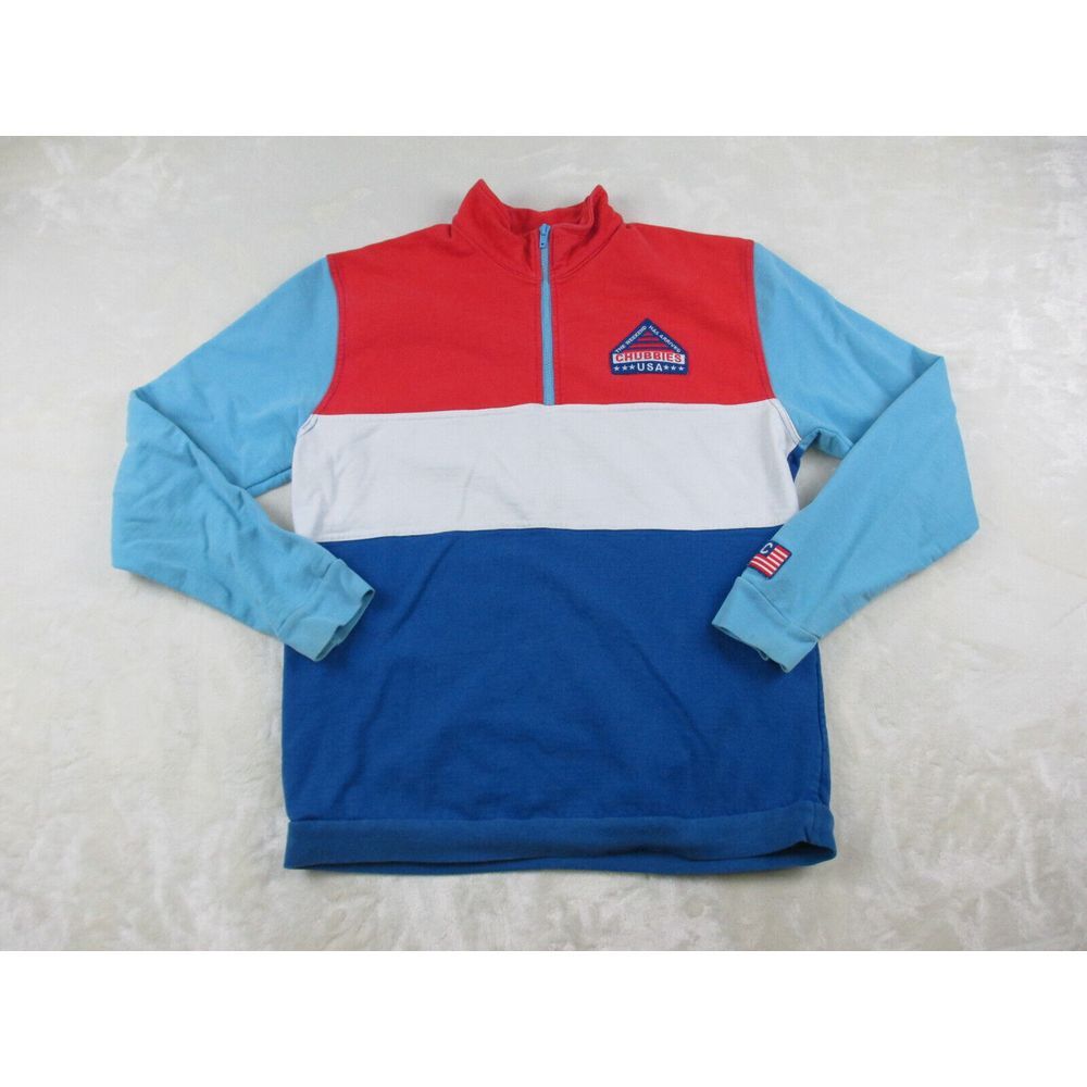 Chubbies Sweater Mens Large Red 1/4 Zip Colorblock The Weekend‎ Has Arrived*